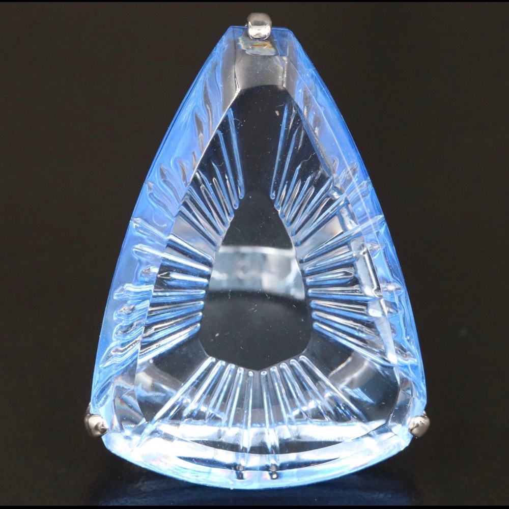 Lalique Ice Light Blue Silver Ring - Glass Crystal